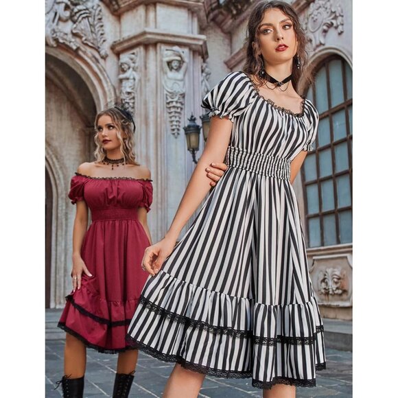 Women's Scarlet Darkness Gothic Victorian Dresses Renaissance Costume Midi Dress - Picture 5 of 8